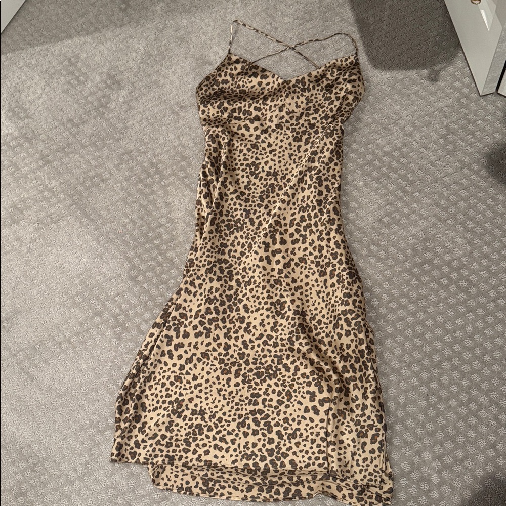 Abercrombie & Fitch Leopard Print Satin Slip Dress, Size XL